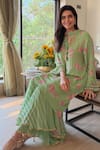 Nikasha_Lime Georgette Embroidery Round Neck Dilkush Floral Print Kurta Sharara Set _at_Aza_Fashions
