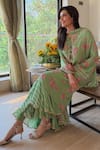 Buy_Nikasha_Lime Georgette Embroidery Round Neck Dilkush Floral Print Kurta Sharara Set 