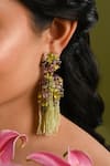 Buy_House Of D"Oro_Green Beads, Stones Fleuria Beaded Tassel Drop Earrings _at_Aza_Fashions