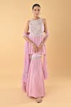 Buy_Keith Gomes_Lilac Chiffon, Crepe, Net Beads, Zari, And Embroidered Panel Tunic Gharara Set _at_Aza_Fashions
