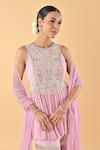 Buy_Keith Gomes_Lilac Chiffon, Crepe, Net Beads, Zari, And Embroidered Panel Tunic Gharara Set _Online_at_Aza_Fashions