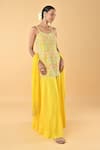 Keith Gomes_Yellow Silk Organza Beads, Embroidery Glass Flower Tunic Palazzo Set _Online_at_Aza_Fashions