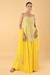 Buy_Keith Gomes_Yellow Silk Organza Beads, Embroidery Glass Flower Tunic Palazzo Set _at_Aza_Fashions
