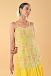 Buy_Keith Gomes_Yellow Silk Organza Beads, Embroidery Glass Flower Tunic Palazzo Set _Online_at_Aza_Fashions