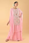 Buy_Keith Gomes_Pink Georgette Pearls, Mirrors, Embroidery And Embellished Tunic & Palazzo Set _at_Aza_Fashions