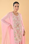 Keith Gomes_Pink Georgette Pearls, Mirrors, Embroidery And Embellished Tunic & Palazzo Set _Online_at_Aza_Fashions