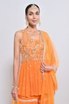 Shop_Keith Gomes_Orange Georgette, Silk Organza, Net Zari, Zardozi Peplum Top And Gharara Set _Online_at_Aza_Fashions