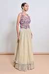 Buy_Keith Gomes_Purple Silk Organza, Chiffon Embroidery, Zari, Zardozi Peplum Top And Skirt Set _Online_at_Aza_Fashions