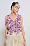 Shop_Keith Gomes_Purple Silk Organza, Chiffon Embroidery, Zari, Zardozi Peplum Top And Skirt Set _Online_at_Aza_Fashions