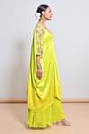 Keith Gomes_Lime Satin, Silk Organza Beads, Ombre Shaded Kaftan And Flared Palazzo Set _Online_at_Aza_Fashions
