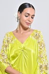 Buy_Keith Gomes_Lime Satin, Silk Organza Beads, Ombre Shaded Kaftan And Flared Palazzo Set _Online_at_Aza_Fashions