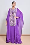 Buy_Keith Gomes_Purple Chiffon, Crepe Sequins, Tassels, Embroidery, Metallic Tunic And Palazzo Set _at_Aza_Fashions