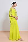 Keith Gomes_Lime Crepe, Silk Organza Sequins, Embroidery V-neck Flower Kaftan And Palazzo Set _Online_at_Aza_Fashions