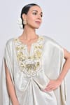 Buy_Keith Gomes_Gold Crepe Beads, Mirrors, Sequins, Embroidery Split V-neck And Kaftan _Online_at_Aza_Fashions