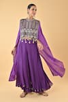 Buy_Keith Gomes_Purple Silk Organza, Chiffon, Crepe Sequins, Tassels, Kaftan And Palazzo Set _at_Aza_Fashions