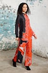 Buy_Saksham & Neharicka_Red Cotton, Silk Sequins, Embroidery Collared Desert Storm Printed And Pant Set _Online_at_Aza_Fashions