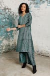 Shop Saksham & Neharicka Green Cotton, Silk Embroidery Split V-neck Breshna Printed And Kurta Set Online at Aza Fashions Shop_Saksham & Neharicka_Green Cotton, Silk Embroidery Split V-neck Breshna Printed And Kurta Set _Online_at_Aza_Fashions
