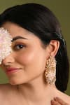Shop_House Of D"Oro_Peach Beads, Pearls Bouquetta Beaded Embellished Earrings _Online_at_Aza_Fashions