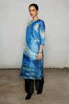 Saksham & Neharicka_Blue Dupion Embroidery Round Neck Freud Printed And Kurta _Online_at_Aza_Fashions
