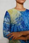 Buy_Saksham & Neharicka_Blue Dupion Embroidery Round Neck Freud Printed And Kurta _Online_at_Aza_Fashions