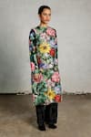Shop_Saksham & Neharicka_Multi Color Viscose, Dupion Sequins Round Blossoms Printed And Embroidered Kurta _Online_at_Aza_Fashions