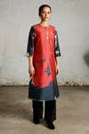 Saksham & Neharicka Red Dupion Embroidery Round Neck Droid Printed And Kurta at Aza Fashions Saksham & Neharicka_Red Dupion Embroidery Round Neck Droid Printed And Kurta _at_Aza_Fashions