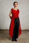 Saksham & Neharicka_Red Silk Organza Embroidery Boat Neck Nal Draped Top _Online_at_Aza_Fashions