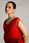 Buy_Saksham & Neharicka_Red Silk Organza Embroidery Boat Neck Nal Draped Top 