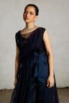 Saksham & Neharicka_Navy Silk Organza Embroidery Scoop Neck Neel Draped Top _Online_at_Aza_Fashions