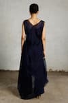 Shop_Saksham & Neharicka_Navy Silk Organza Embroidery Scoop Neck Neel Draped Top _at_Aza_Fashions