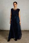 Buy_Saksham & Neharicka_Navy Silk Organza Embroidery Scoop Neck Neel Draped Top _Online_at_Aza_Fashions