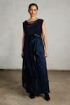 Shop_Saksham & Neharicka_Navy Silk Organza Embroidery Scoop Neck Neel Draped Top _Online_at_Aza_Fashions