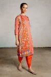 Buy_Saksham & Neharicka_Orange Cotton, Silk Pearls, Embroidery Round Jamini Printed And Kurta Pant Set _Online_at_Aza_Fashions