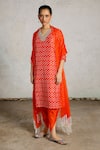 Buy_Saksham & Neharicka_Orange Cotton, , Organza Beads, Shankha Printed And Embroidered Kurta Set 