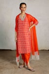 Buy_Saksham & Neharicka_Orange Cotton, , Organza Beads, Shankha Printed And Embroidered Kurta Set _at_Aza_Fashions