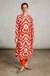 Buy_Saksham & Neharicka_Orange Viscose, Dupion Round Neck Pola Printed Kurta _at_Aza_Fashions
