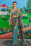 Buy_Saksham & Neharicka_Mint Chiffon Sequins, Zari Faria Printed Saree With Unstitched Blouse Piece _at_Aza_Fashions