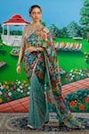 Shop_Saksham & Neharicka_Mint Chiffon Sequins, Zari Faria Printed Saree With Unstitched Blouse Piece _Online_at_Aza_Fashions
