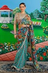 Saksham & Neharicka_Mint Chiffon Sequins, Zari Faria Printed Saree With Unstitched Blouse Piece _at_Aza_Fashions