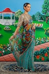 Buy_Saksham & Neharicka_Mint Chiffon Sequins, Zari Faria Printed Saree With Unstitched Blouse Piece 
