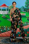 Buy_Saksham & Neharicka_Black Satin, Viscose, Agrippina Printed Saree With Unstitched Blouse Piece _at_Aza_Fashions