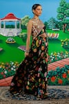 Shop_Saksham & Neharicka_Black Satin, Viscose, Agrippina Printed Saree With Unstitched Blouse Piece _Online_at_Aza_Fashions