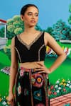 Saksham & Neharicka_Black Viscose, Dupion Embroidery V-neck Priscilla Printed And Skirt Set _Online_at_Aza_Fashions