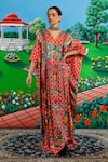 Buy_Saksham & Neharicka_Orange Satin Embroidery V-neck Padmini Printed And Kaftan _at_Aza_Fashions