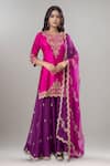 Buy_Surbhi Shah_Pink Organza Embroidery, Zari Round Neck Kurta Sharara Set _at_Aza_Fashions