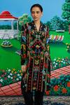 Saksham & Neharicka_Black Cotton, Silk Embroidery Split V-neck Cora Printed And Kurta Pant Set _Online_at_Aza_Fashions