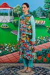 Shop_Saksham & Neharicka_Mint Viscose, Dupion Embroidery Round Neck Mitali Printed And Kurta Pant Set _Online_at_Aza_Fashions