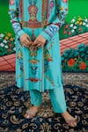 Saksham & Neharicka_Mint Silk, Cotton Embroidery Round Neck Sitabi Printed Kurta And Pant Set _Online_at_Aza_Fashions