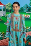 Buy_Saksham & Neharicka_Mint Silk, Cotton Embroidery Round Neck Sitabi Printed Kurta And Pant Set _Online_at_Aza_Fashions