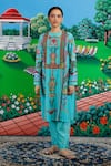 Buy_Saksham & Neharicka_Mint Silk, Cotton Embroidery Round Neck Sitabi Printed Kurta And Pant Set _at_Aza_Fashions